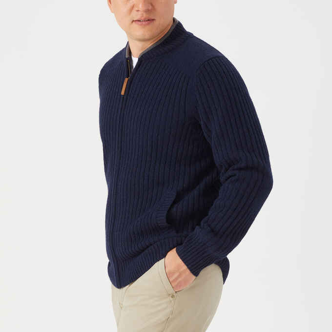 shetland wool windproof zip sweater