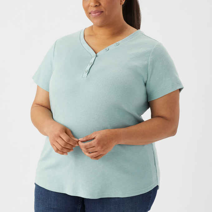 Women's Plus Makers Studio Cotton Rib Henley T-Shirt