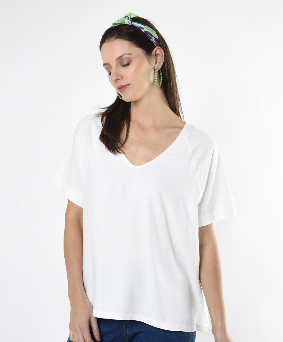 Polera mujer lisa blanca oversize TRICOT