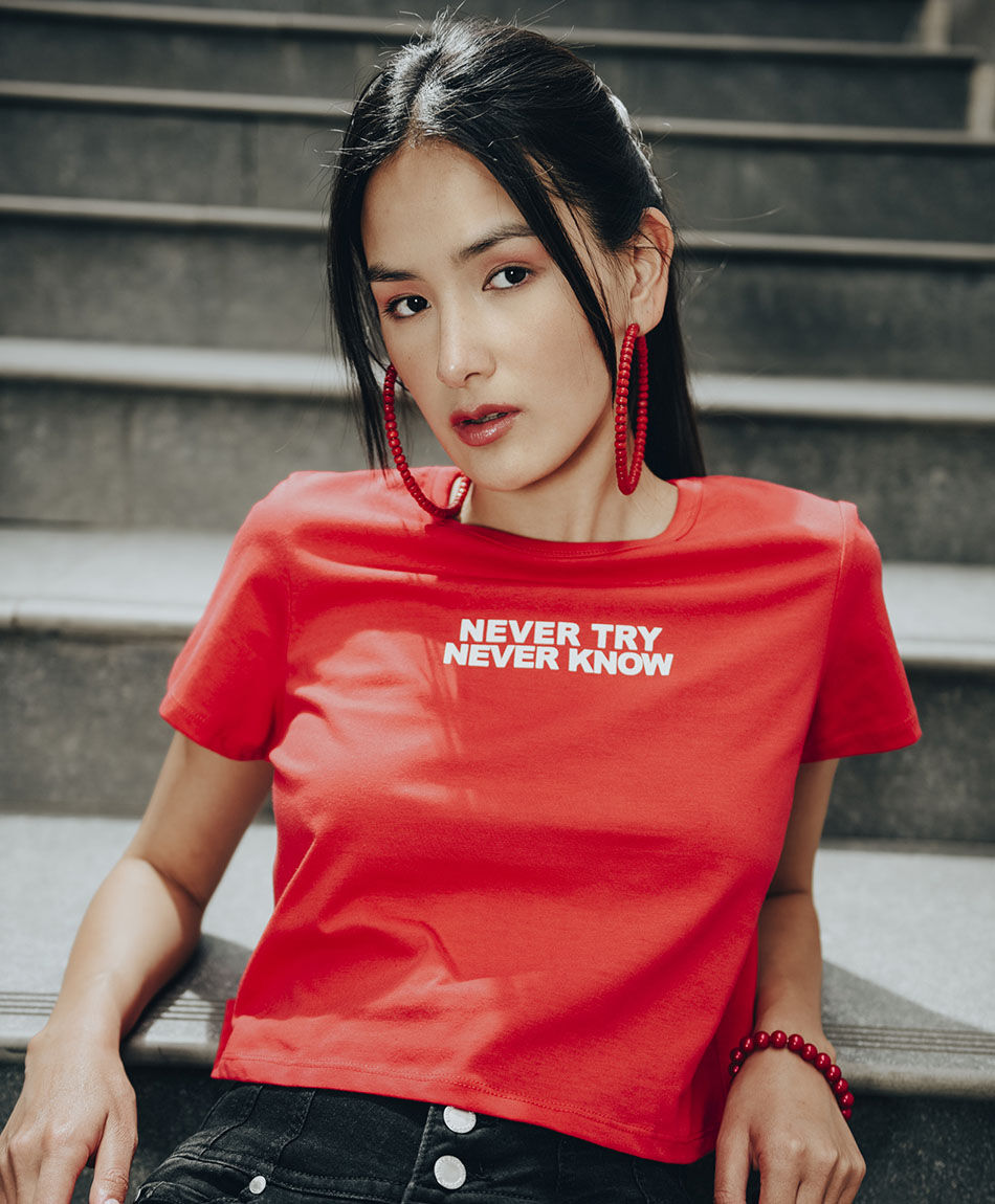 Polera mujer frase roja TRICOT