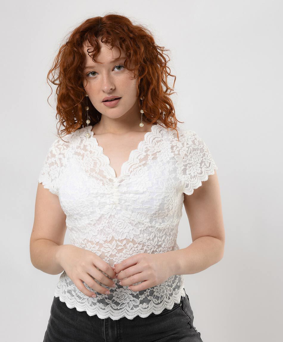 Polera mujer full encaje blanca TRICOT