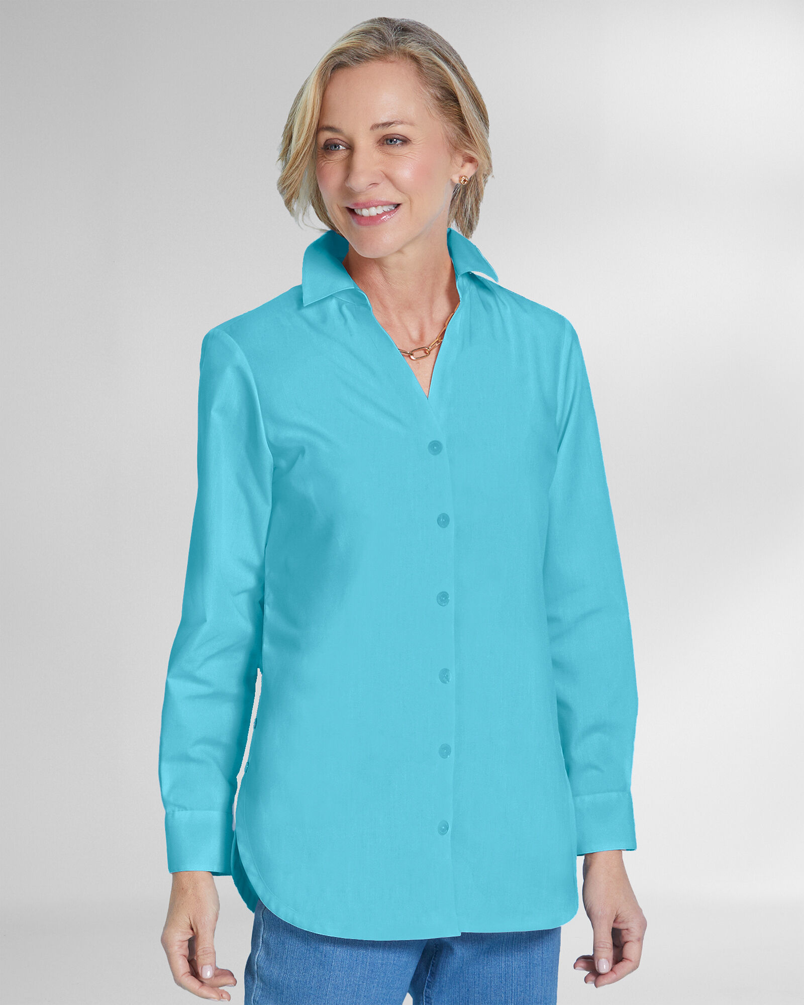 Foxcroft® Non-Iron Side-Button Tunic | Appleseed's Foxcroft® Non-Iron Side-Button Tunic | Appleseed's