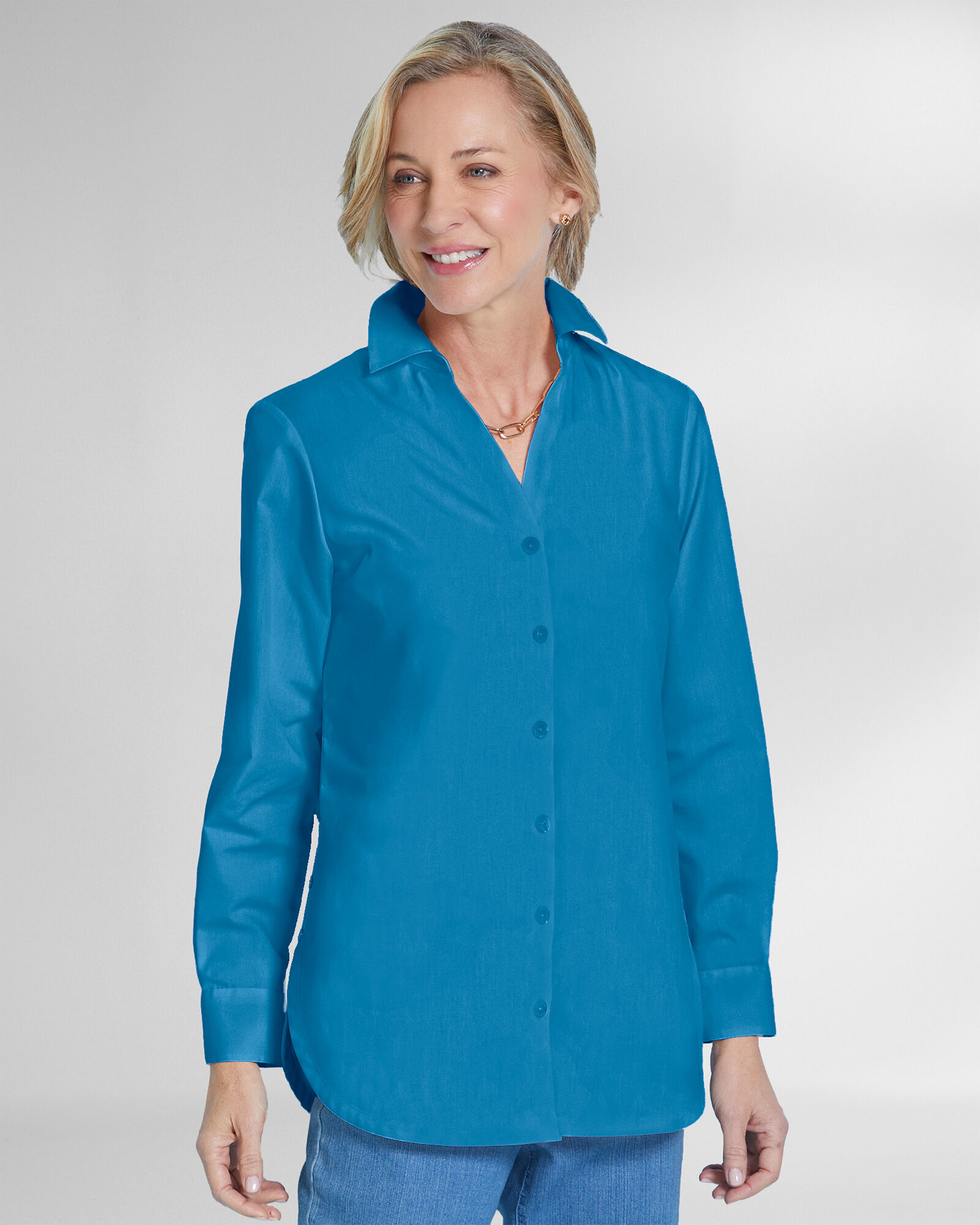 Foxcroft® Non-Iron Side-Button Tunic | Appleseed's Foxcroft® Non-Iron Side-Button Tunic | Appleseed's
