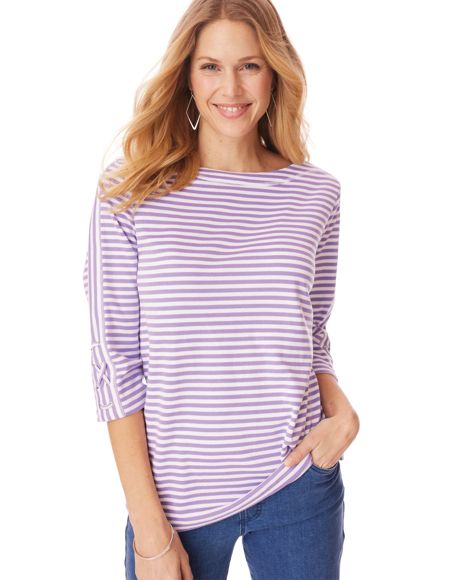 人気TOP Three-Quarter Sleeve Criss-Cross Sailor Top | Blair トップス