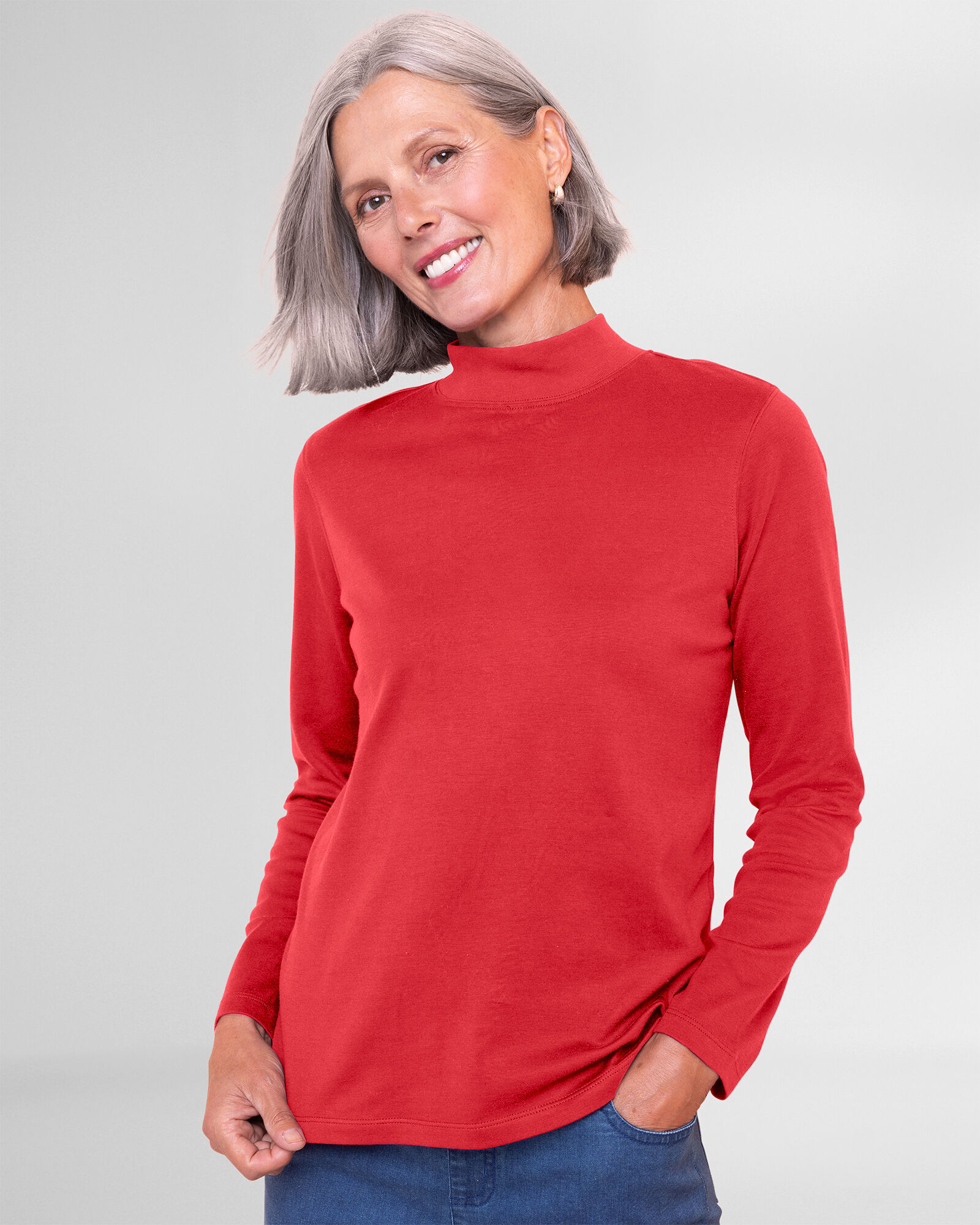 Essential Cotton Long-Sleeve Solid Mockneck | Appleseed's