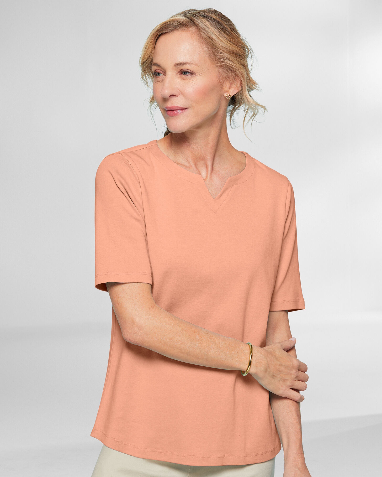 Coastal Cotton Elbow-Sleeve Notch-Neck | Appleseed's