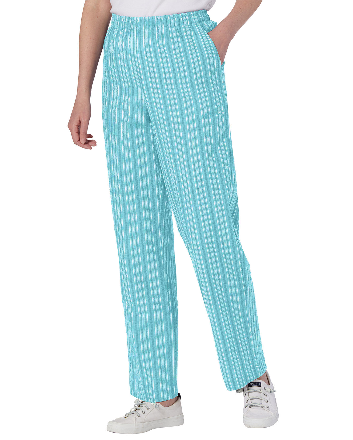 Seersucker Stripe Elastic-Waist Pants | Appleseed's
