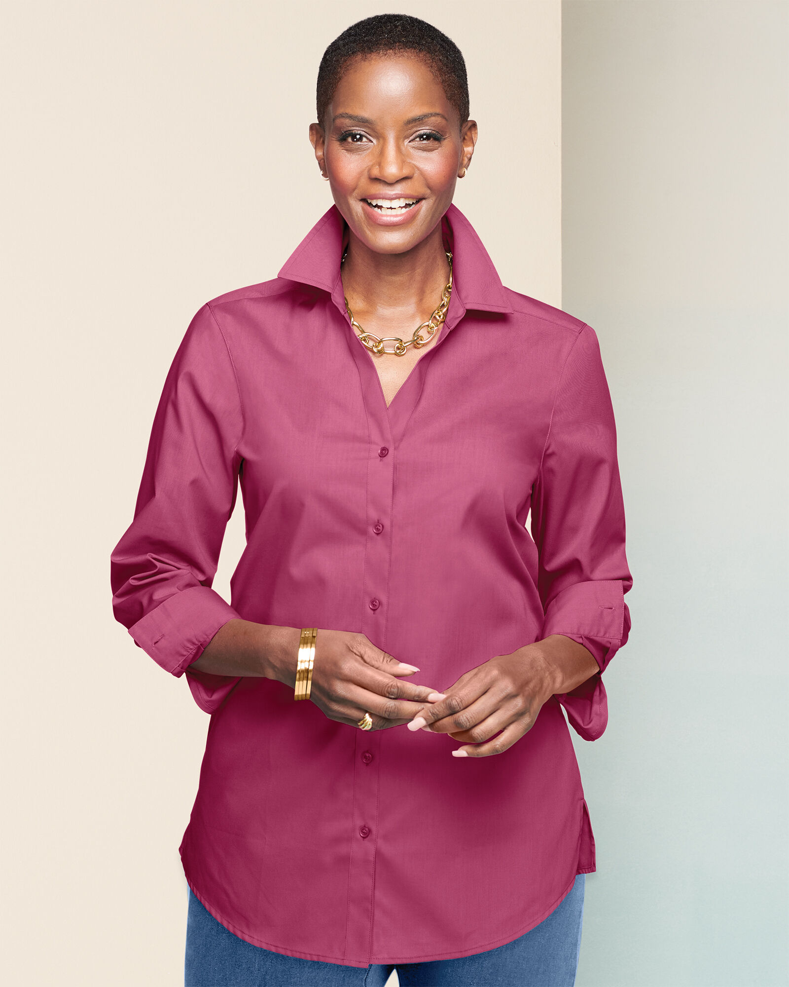 Foxcroft Wrinkle-Free Solid Long Sleeve Tunic | Draper's