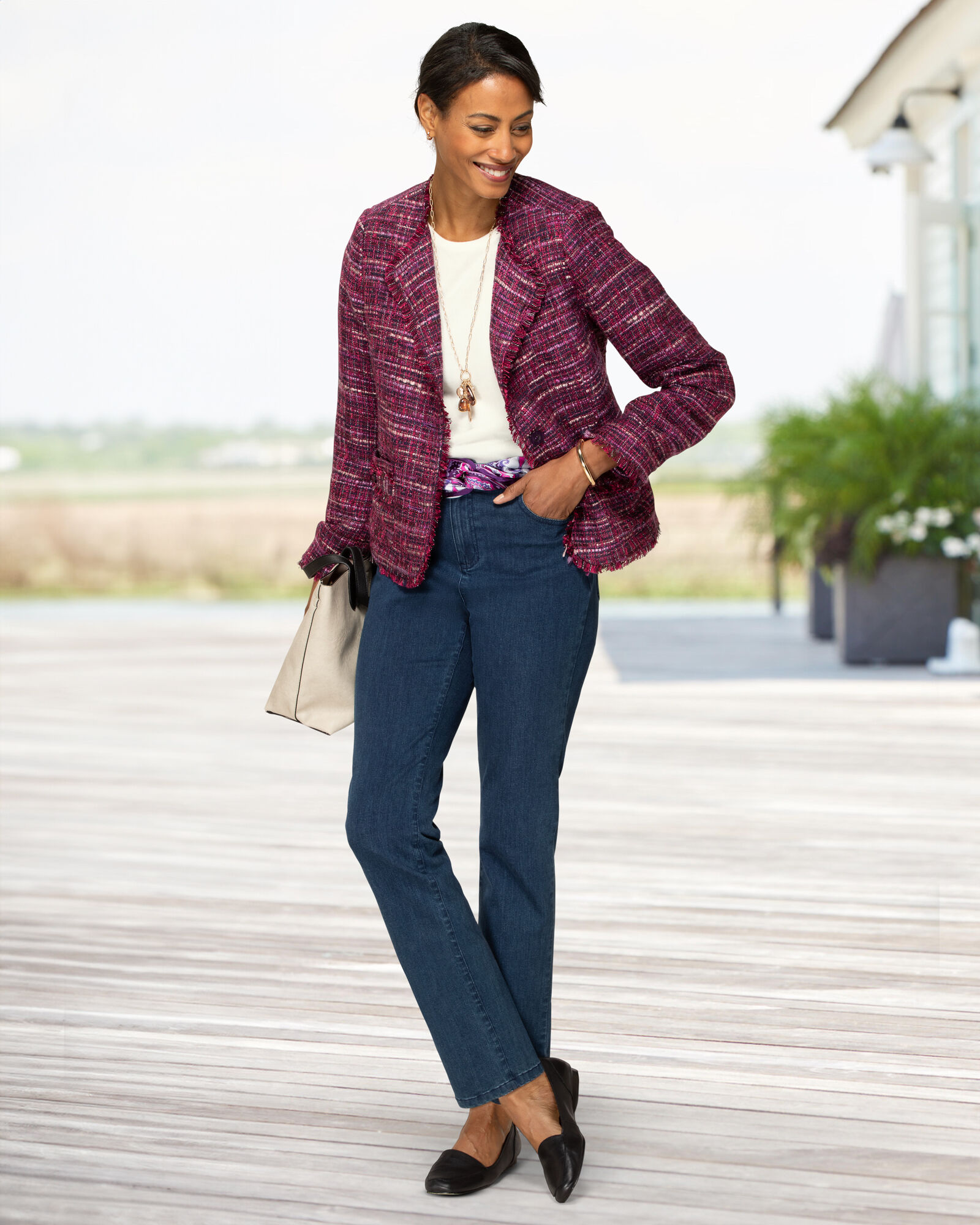 Appleseeds Women's Fringed Tweed Jacket - Purple - 14 - Misses sold by Buff